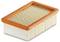 Rechthoekige luchfilter met oranje frame en wit gevouwen filterpapier.