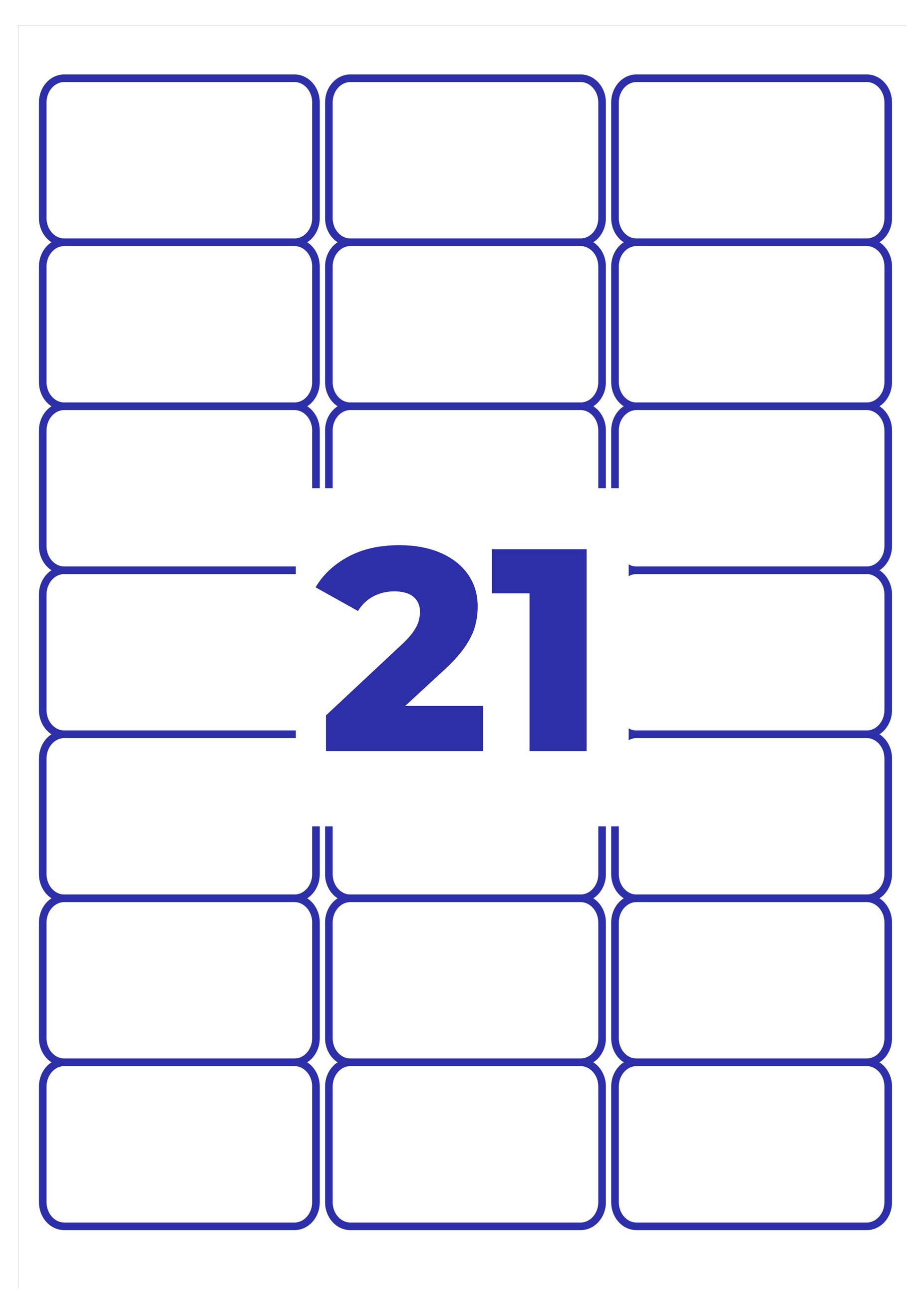 Kachelkalender met het grote blauwe getal '21' in het midden, omgeven door lege, wit omrande velden.