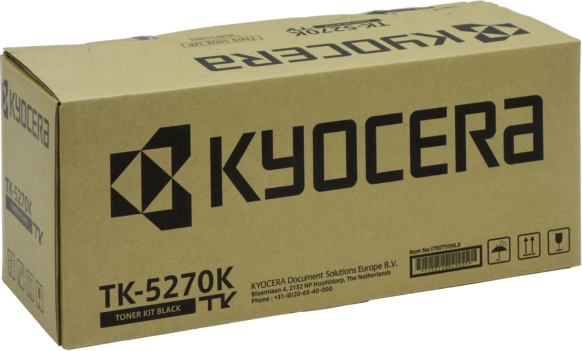 'Bruine kartonnen verpakking met zwarte opdruk van KYOCERA, model TK-5270K Toner Kit Zwart.'