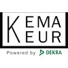 'KEMA KEUR Powered by DEKRA' Logo in zwarte letters op een witte achtergrond met het groene DEKRA-symbool rechts onderaan.