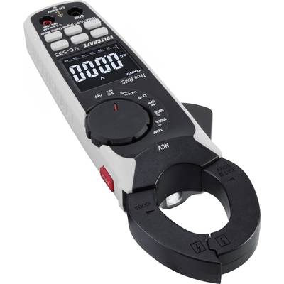 Een digitaal tangmultimeter met een groot display, draaiknop en meetklemmen. Display toont '0,000 V'. Geschikt voor stroommetingen.