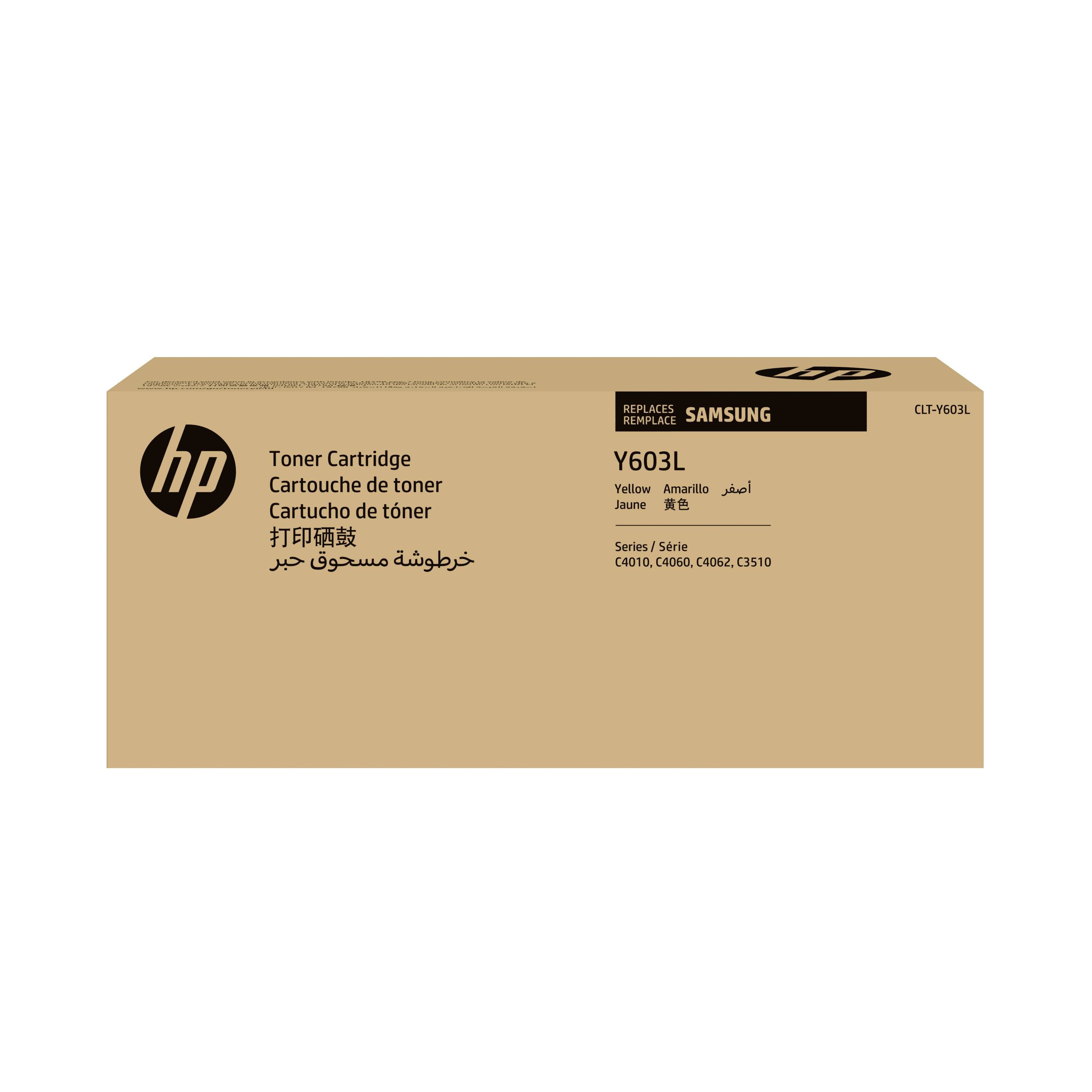 HP tonercartridgedoos met label Y603L, vervanging voor Samsung CLT-Y603L, voor C4010, C4060, C4062, C3510 printers.