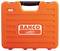 Een oranje Bahco-gereedschapskoffer met een zwart handvat, voorzien van het logo van het merk met een vis en het woord 'BAHCO' prominent op de voorkant.