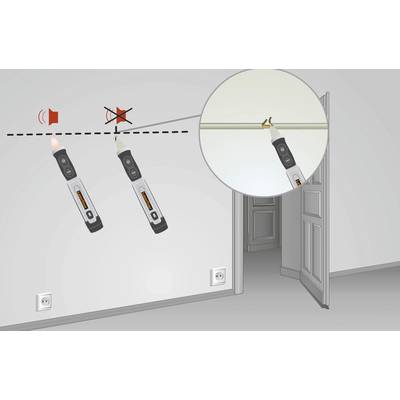 Een spanningszoeker geeft aan of een elektrische kabel onder spanning staat. Links: Signaal actief met geluid. Rechts: Geen signaal, geluid uit.