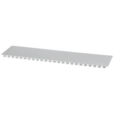 Grijze, rechthoekige ventilatieroostereenheid met smalle, verticale lamellen voor ventilatie of afdekking in technische installaties.