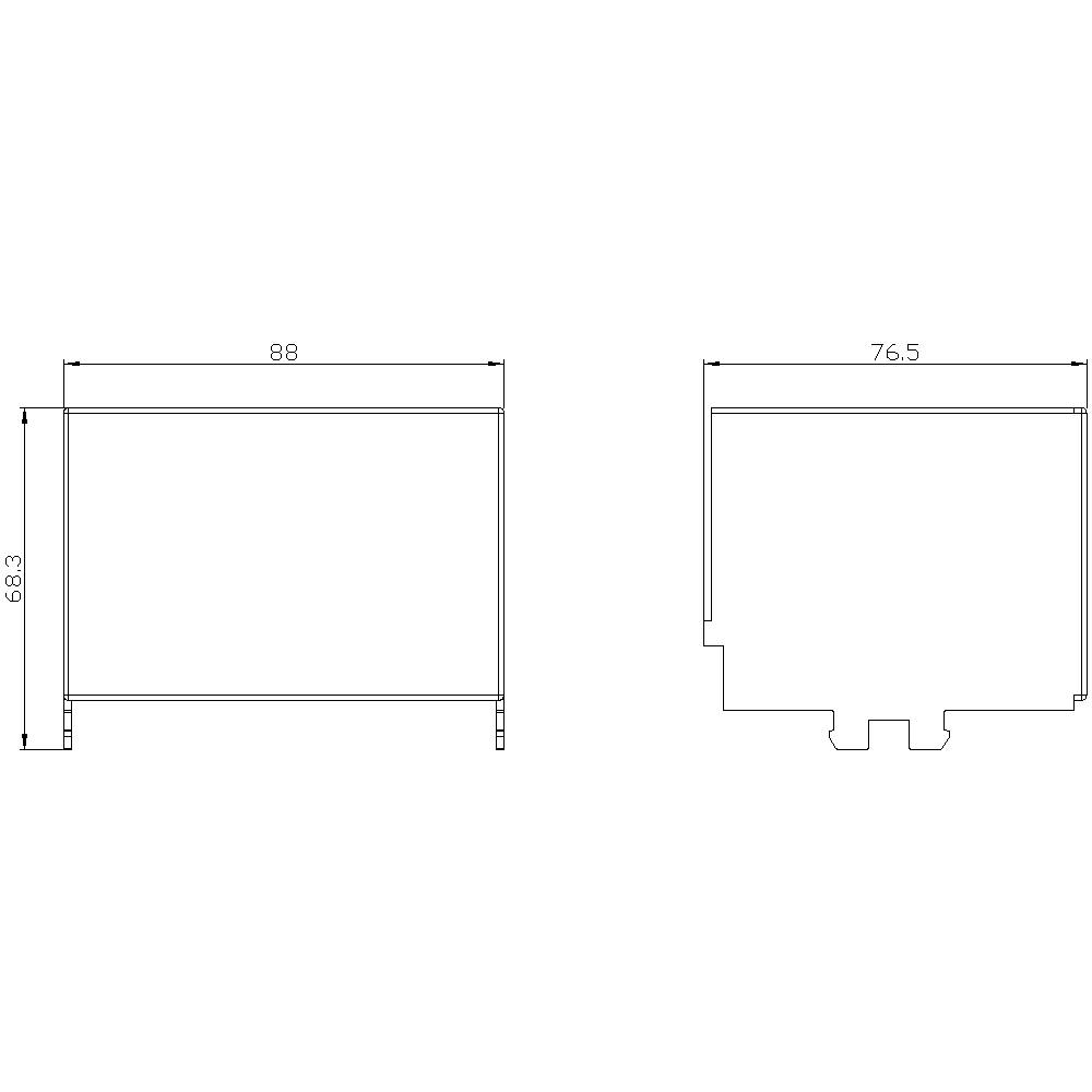 Technische tekening van twee rechthoekige objecten met afmetingen: links 88x63,3 eenheden, rechts 76,5 eenheden breed.