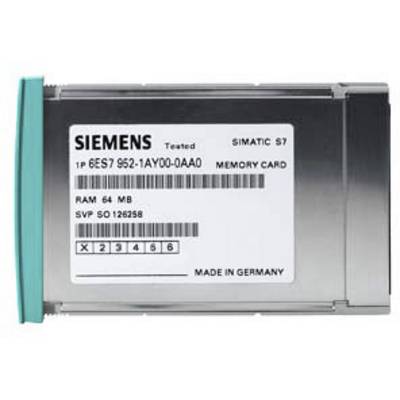 Siemens Simatic S7 geheugenkaard, 64 MB RAM, grijs behuizing met etiket dat modelnummer en land van herkomst 'Made in Germany' toont.