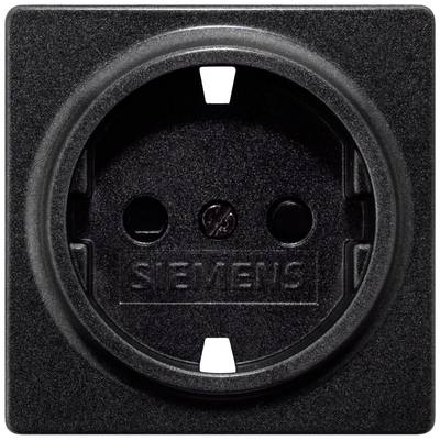 Zwarte inbouw wandcontactdoos van Siemens, rond model, met twee openingen voor Euro-stekkers en randaarde.