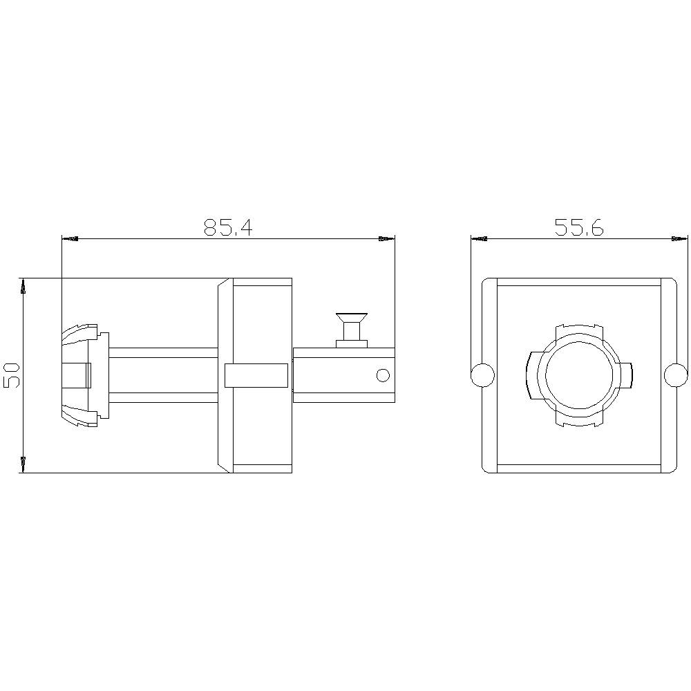 Technische tekening van een cilindrisch onderdeel met twee aanzichten: Zijaanzicht toont afmetingen van 85,4 mm en 50 mm, vooraanzicht 55,6 mm.