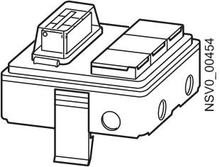 Een technische tekening van een elektronisch onderdeel met de code 'NSV0_00454', toont de bovenkant en aansluitingen van het apparaat.