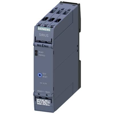 Een Siemens Sirius besturingsapparaat in donkergrijs. Voorzijde met statusaanduidingen 'Gereed' en 'Uitgevallen', toetsen 'Test' en 'Reset'.
