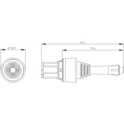 'Technical drawing of a universal joint shaft with dimensions: length 101.1 mm, diameter 30.5 mm, length of coupling piece 75.6 mm.'