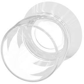 'Een transparante kunststof connector met een open ronde vorm, tegen een witte achtergrond, voor gebruik in ventilatiesystemen.'