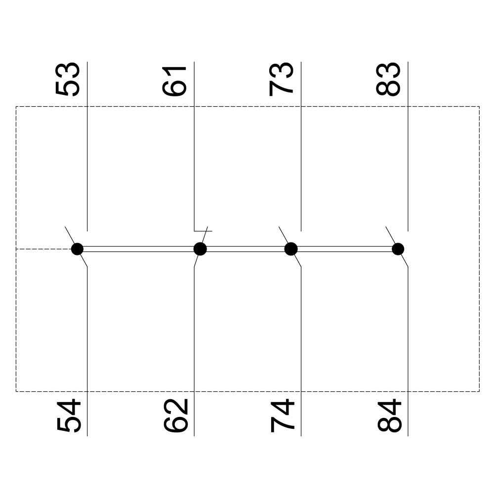 Diagram toont vier punten op een horizontale lijn, gelabeld met '53', '61', '73', '83' bovenaan en '54', '62', '74', '84' onderaan.