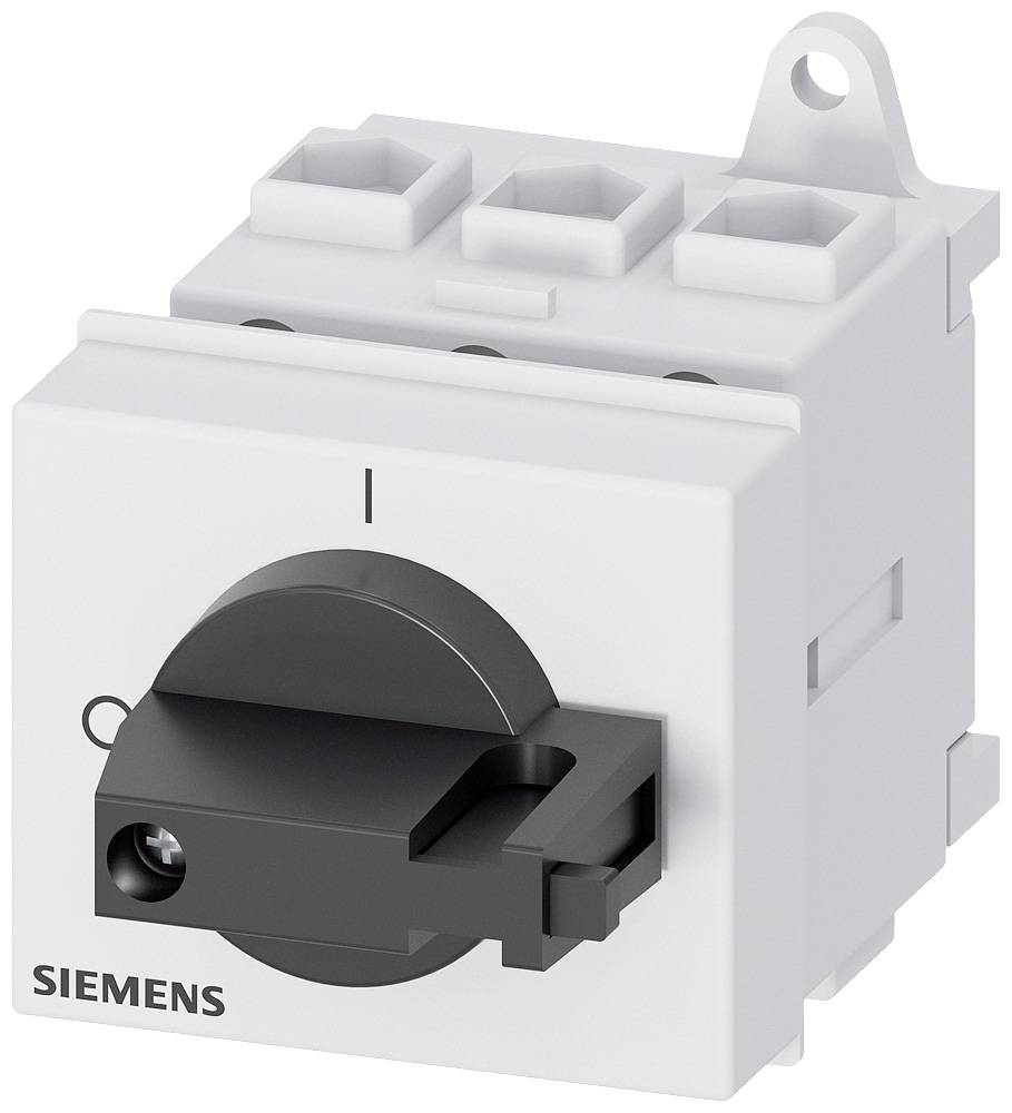 'Schakelaar met zwarte tuimelschakelaar en SIEMENS-logo, monteerbaar via schroefgat rechtsboven.'
