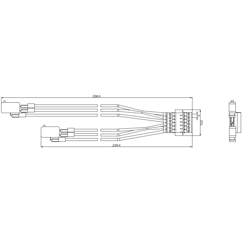Technische tekening van een elektrische kabelboom met connectoren, lengte van 2894 mm en gedetailleerde weergave van het aansluitgebied.