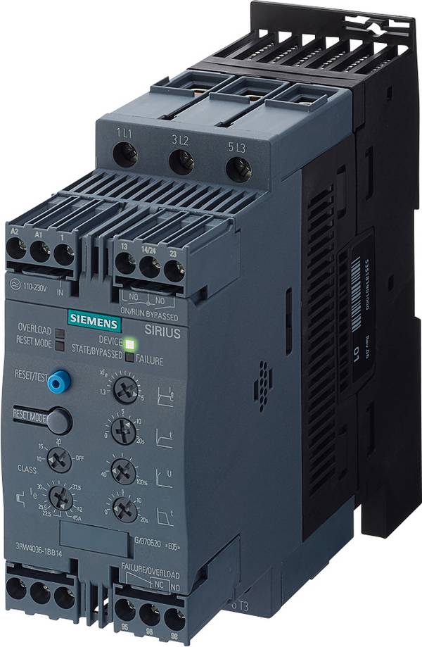 Siemens 3RW4036-1BB15 3RW40361BB15 Softstarter Motorvermogen bij 400 V 22 kW 600 V Nominale stroom 45 A