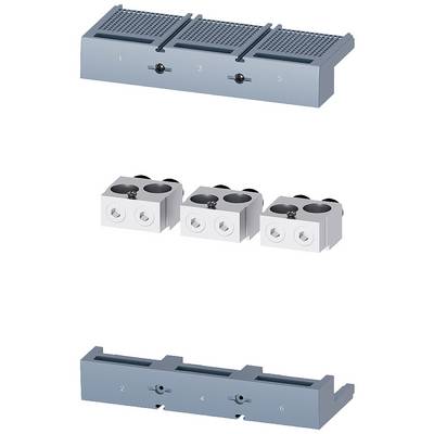 Opstelling van aansluitklemmen en afdekplaten in wit en blauw, genummerd 1 tot 6, voor elektrische aansluitingen.