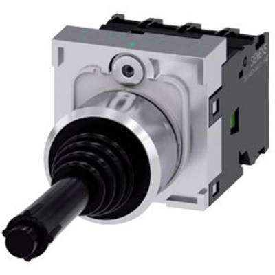 Een zwarte joystick-schakelaar met metalen basis, geschikt voor industriële besturingen.
