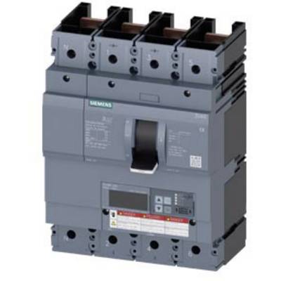 Een grijze vermogensschakelaar van Siemens met vier aansluitpunten, een centrale schakelaar en een geïntegreerde displayeenheid. Wordt gebruikt voor elektrische beschermings- en schakelingswerkzaamheden.