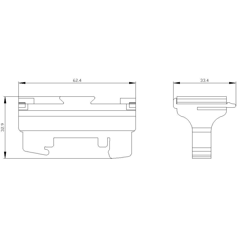 Technische tekening van een onderdeel met twee aanzichten. Boven- en zijaanzicht tonen afmetingen: breedte 62,4 mm, hoogte 13,9 mm.