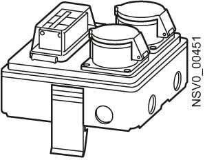 Technische tekening van een elektronisch onderdeel met twee cilindrische componenten en meerdere aansluitingen, gemarkeerd met 'NSVO_00451'.