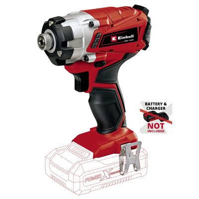 Accu-slagschroevendraaier in Rood en Zwart van Einhell. Opschrift 'Accu en Oplader Niet Inbegrepen'. Afgebeeld zonder accu.