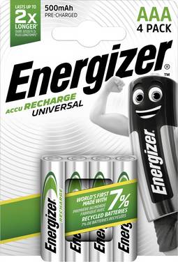 Energizer Universal HR03 Oplaadbare AAA batterij (potlood) NiMH 600 mAh 1.2 V 4 stuk(s)