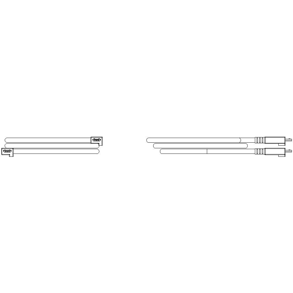 Twee kabels die naast elkaar liggen. Links heeft de kabel één enkele stekker, rechts zijn twee kabels met elkaar verbonden.