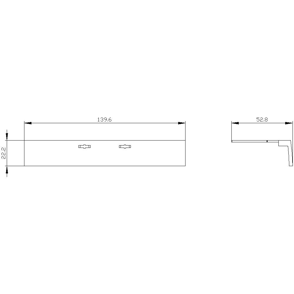 Technische tekening van een rechthoekig object met afmetingen: lengte 139,6 cm, breedte 52,8 cm, hoogte 22,2 cm.