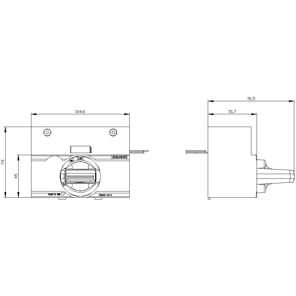 Technische tekening van een MZR-46 pompmodel. Toont afmetingen: breedte 104,6 mm, hoogte 73 mm, diepte 91,5 mm. Zij-aanzicht en vooraanzicht weergegeven.