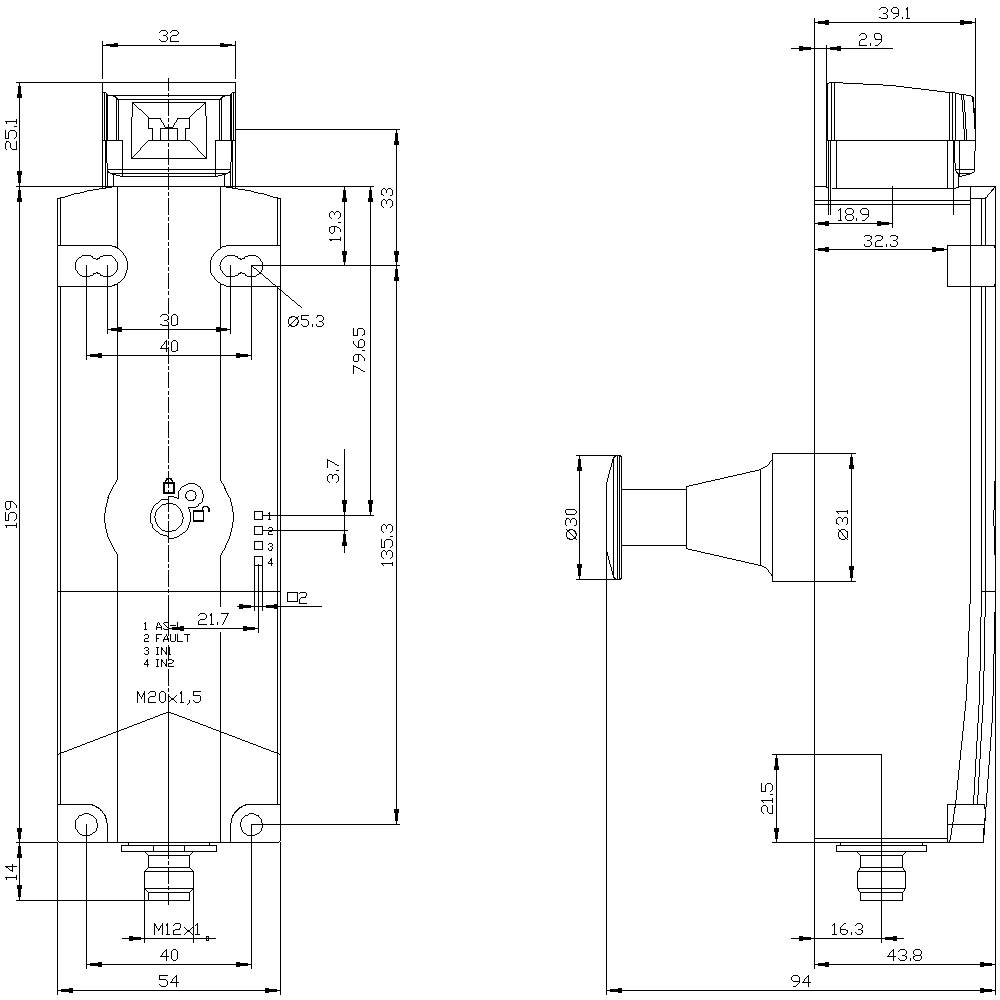 Technische tekening van een machinedeel met zij-aanzicht en bovenaanzicht. Afmetingen en boorgataanwijzingen zijn weergegeven.