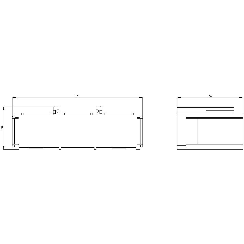 Technische tekening van een rechthoekig onderdeel met afmetingen: lengte 223 mm, hoogte 50 mm, breedte 76 mm. Bovenaanzicht en zijaanzicht weergegeven.