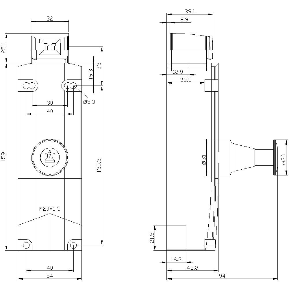 Technische tekening van een sleutelvormig onderdeel met nauwkeurige afmetingen en labels in millimeters.