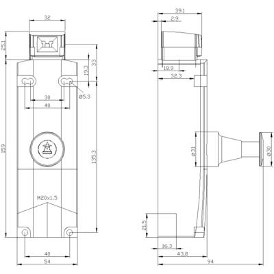 Technische tekening van een sleutelvormig onderdeel met nauwkeurige afmetingen en labels in millimeters.
