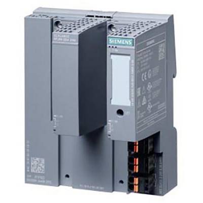 Een Siemens SIMATIC module, grijs, met meerdere aansluitingen en labels, gebruikt in industriële automatiseringssystemen.