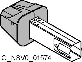 Metalen steekconnector die in een rechthoekige behuizing wordt geplaatst. Links gemarkeerd met 'G_NSV0_01574'.