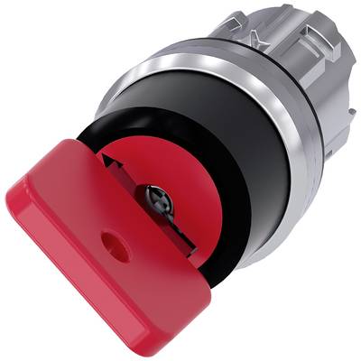 Een rode noodstopschakelaar in de uitgeschakelde positie, omgeven door een zilveren ring. Hij wordt gebruikt voor het onmiddellijk stoppen van machines.