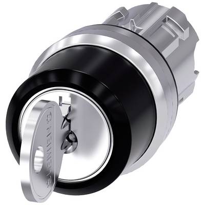 Een cilindrisch slot met een ingestoken sleutel die licht is gedraaid. Het slot heeft een zilver- en zwarte kleurstelling.