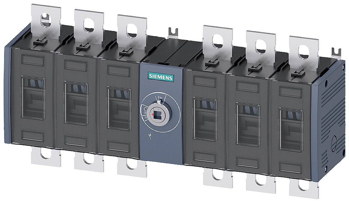 Elektrische schakelunit van Siemens, bestaande uit meerdere schakelaars en metalen contacten, monteerbaar op een rail.
