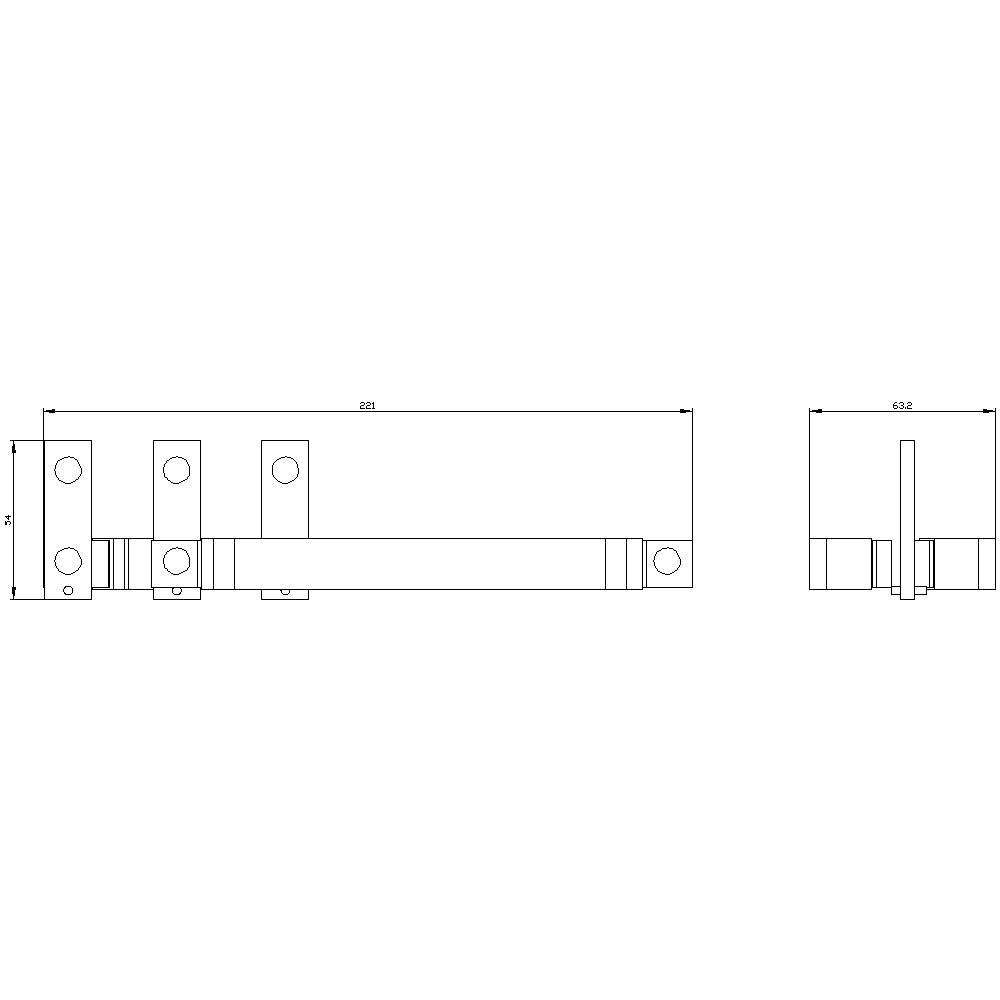 Technische tekening van een bout, bovenaanzicht en zijaanzicht, met afmetingen: lengte 820 mm, breedte 42 mm, dikte 63,2 mm.