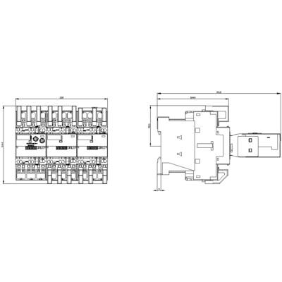 Technische tekening van een elektrisch schakelschema met afmetingen. Weergave van details van componentenopstelling en hun verbindingen.
