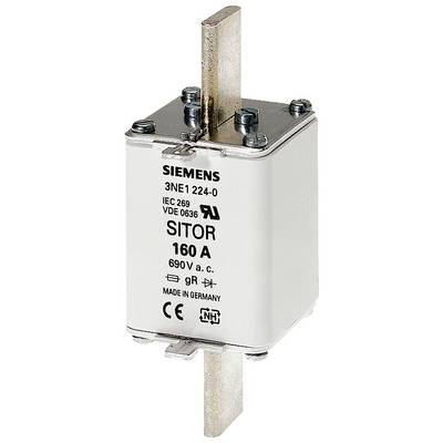 Een witte hoogpresterende zekering met de opdruk 'SITOR 160 A 690V a.c.', vervaardigd door Siemens, vorm- en functiegerelateerdheid.