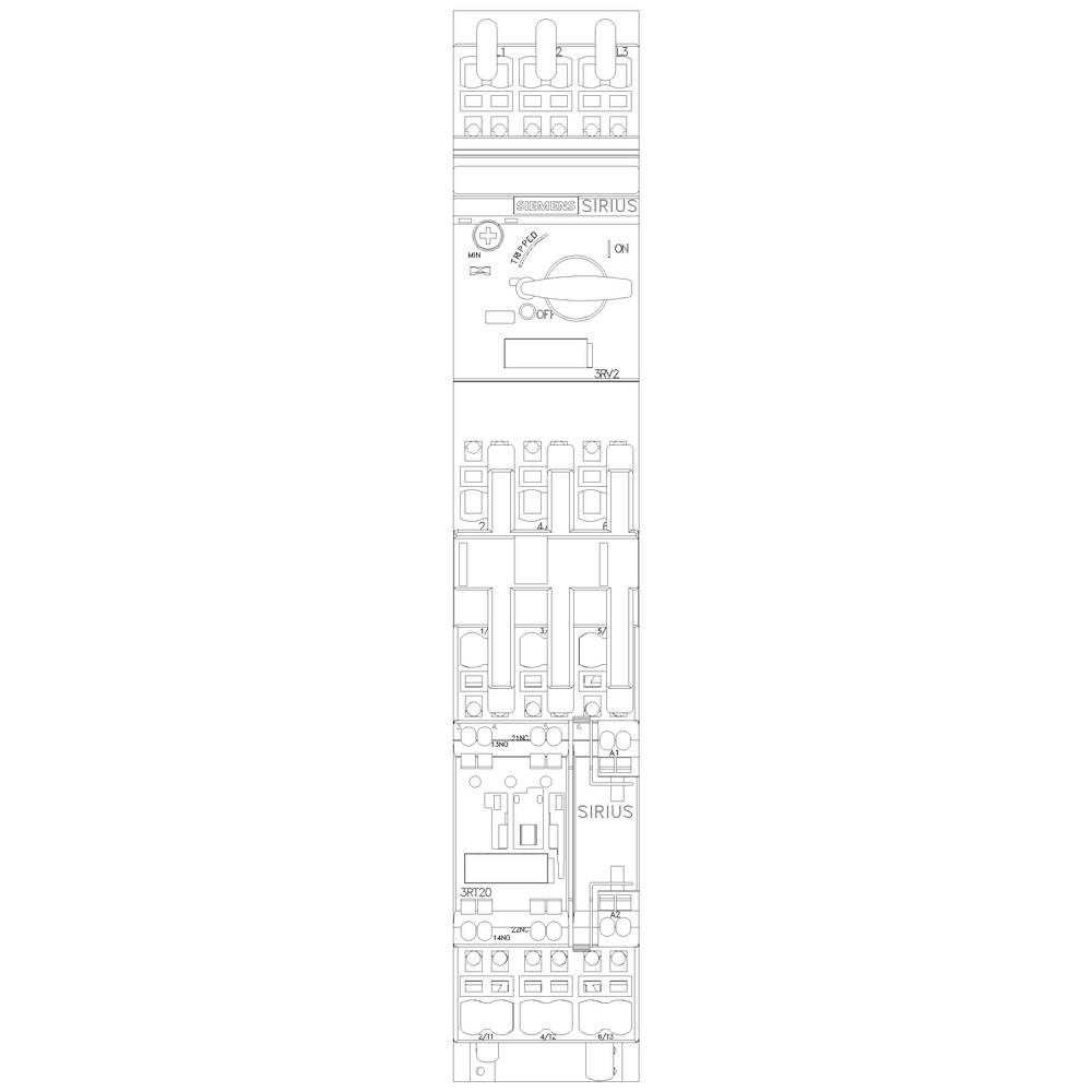 Technische tekening van een elektrische schakelkastindeling met diverse schakelaars, zekeringen en bedrading, van boven naar beneden gerangschikt.