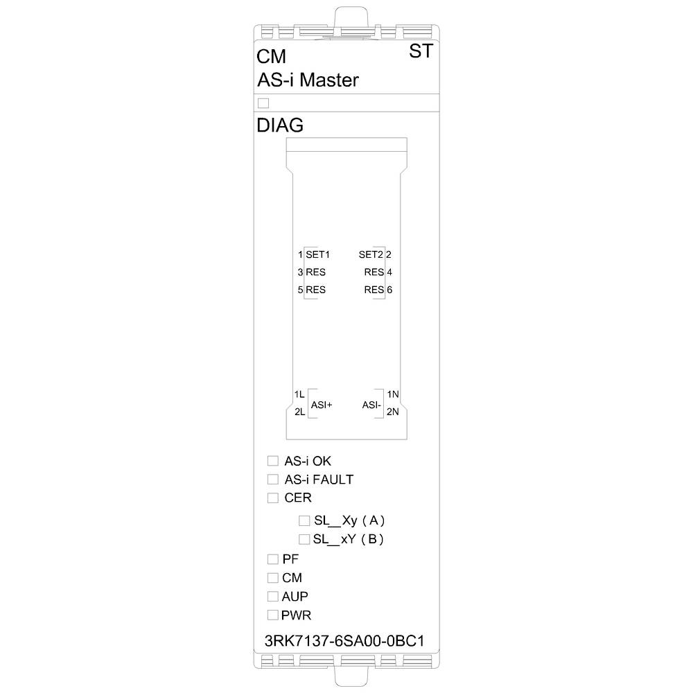 'AS-i Master-module met verschillende LED-indicatoren.'