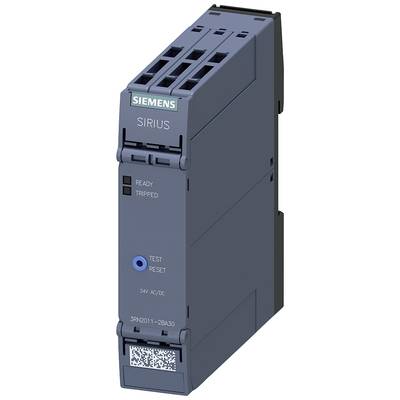 Industrieel relaisapparaat van Siemens SIRIUS, grijs met aanduidingen 'Gereed', 'Uitgeschakeld', 'Test' en 'Reset'. Modelnummer 3RN2011-2BA30.