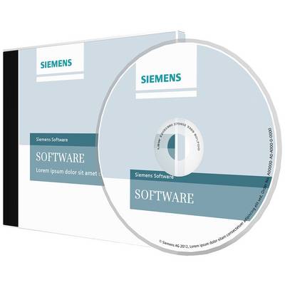 Een softwareverpakking met CD en hoes, beide voorzien van het Siemens-logo en de tekst 'Siemens Software' en 'Lorem ipsum dolor sit amet'.