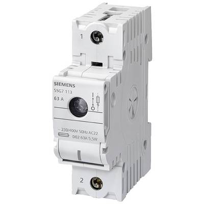 Een Siemens vermogensschakelaar, model 5SG7 113, 63 A, geschikt voor 230/400V, 50Hz toepassingen, met schroefaansluitingen boven en beneden.