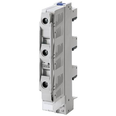 Elektrische beveiligingsschakelaar in een grijs behuizing met drie ronde zekeringselementen, voorzien van het opschrift 'Siemens'. Geschikt voor montage op DIN-rail.
