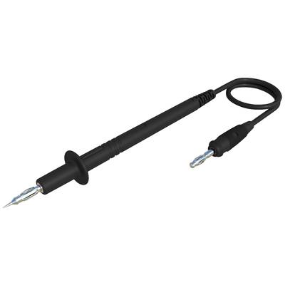 Een zwarte soldeerbout met een spiraalvormige kabel en een puntige metalen punt.